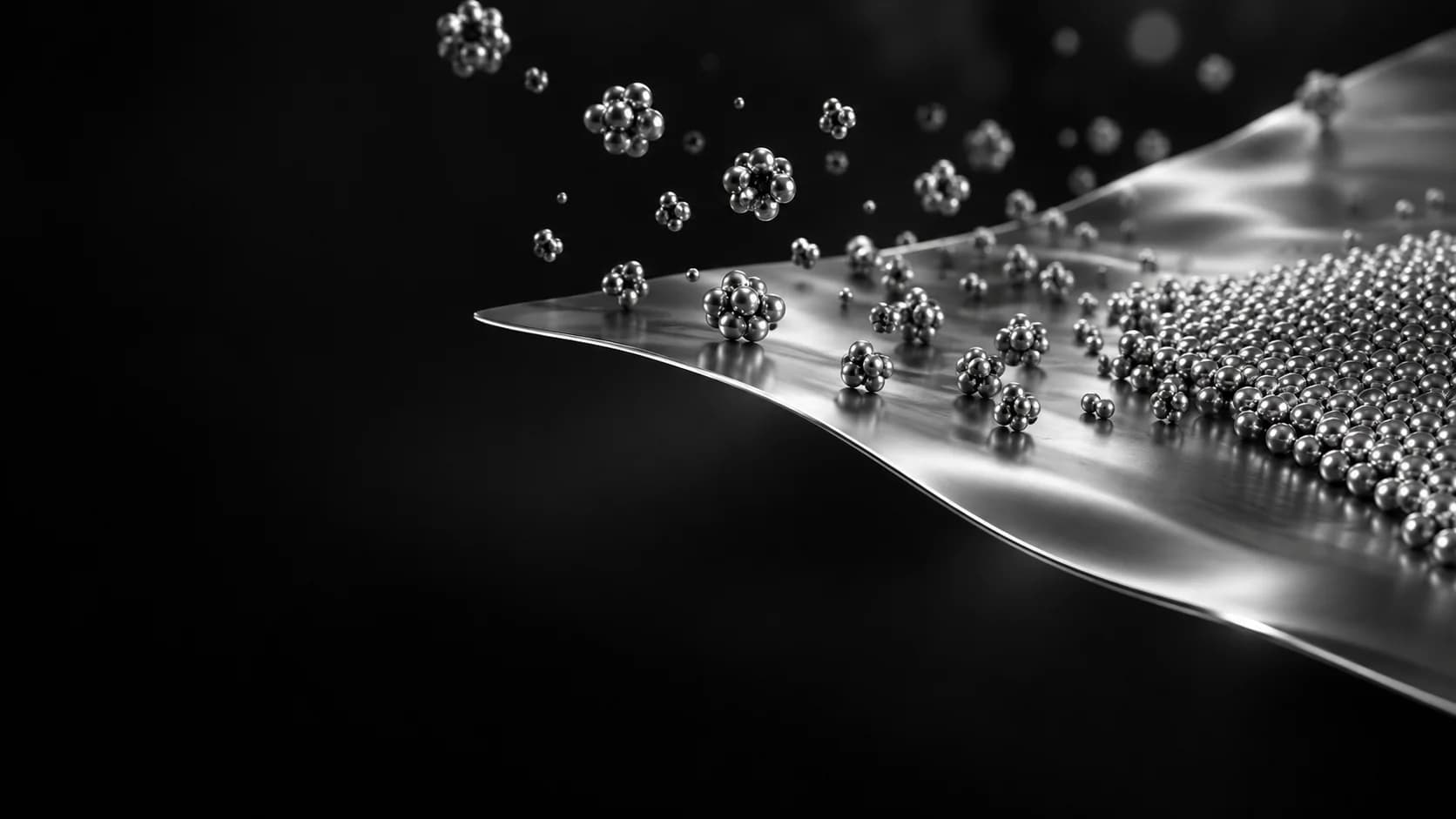 Concept visualization of metal clusters assembling on a thin film