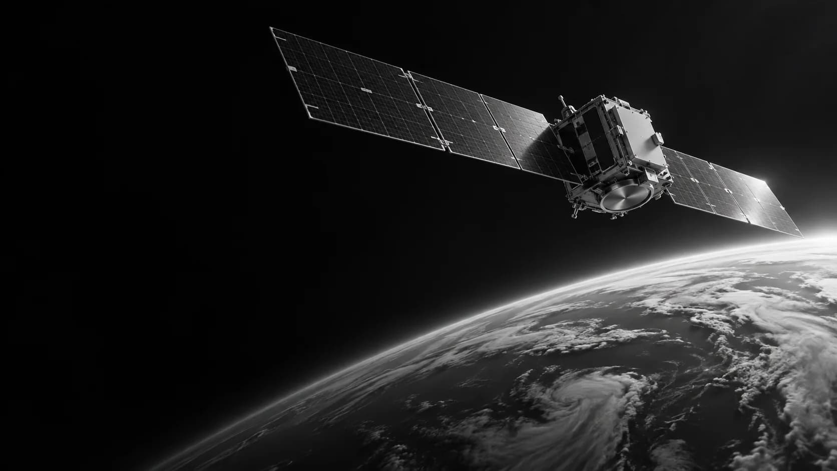 Concept rendering of photovoltaic arrays above the Earth
